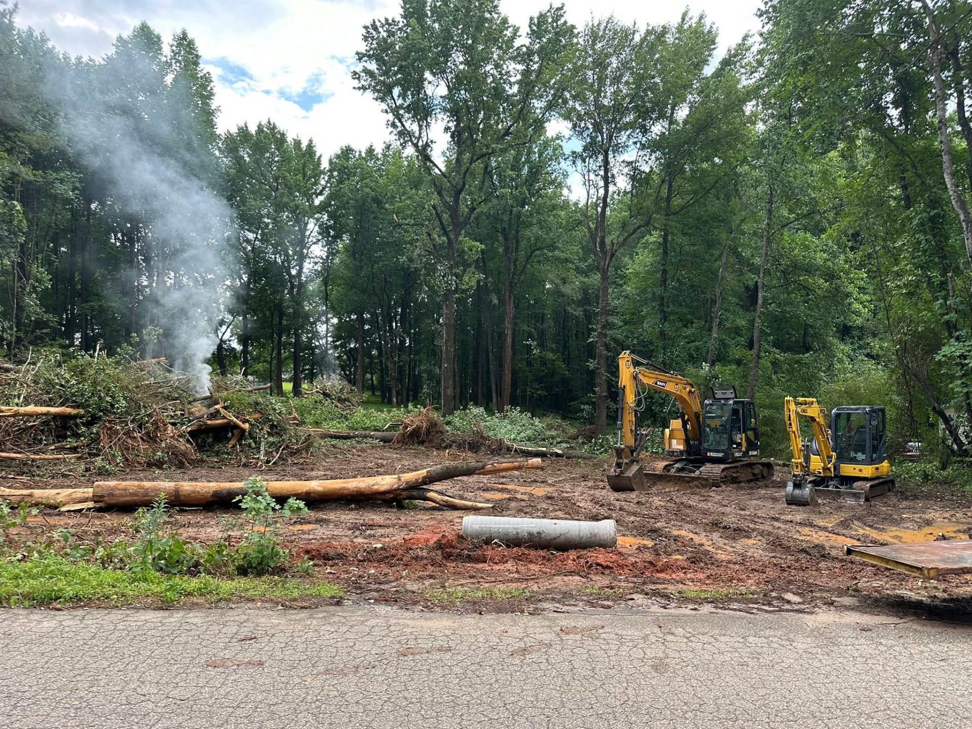 Triple H Land Management excavators clearing wooded land in Johnston County, NC